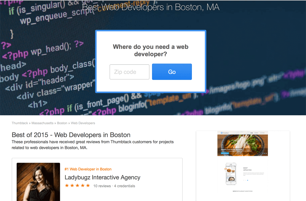 Boston Best Web Design Company as voted by Thumbtack
