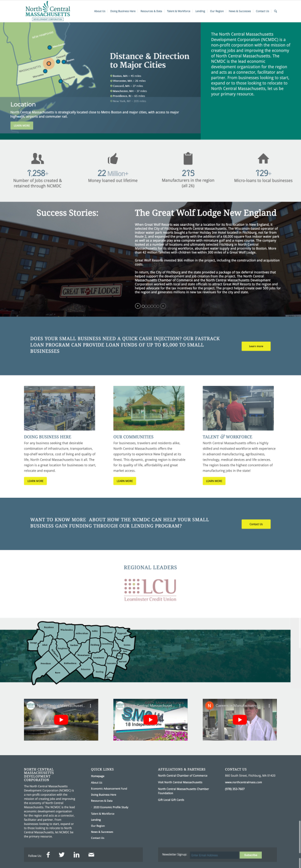 North Central Massachusetts Development Corporation - Economic Development Website Design Scroll example