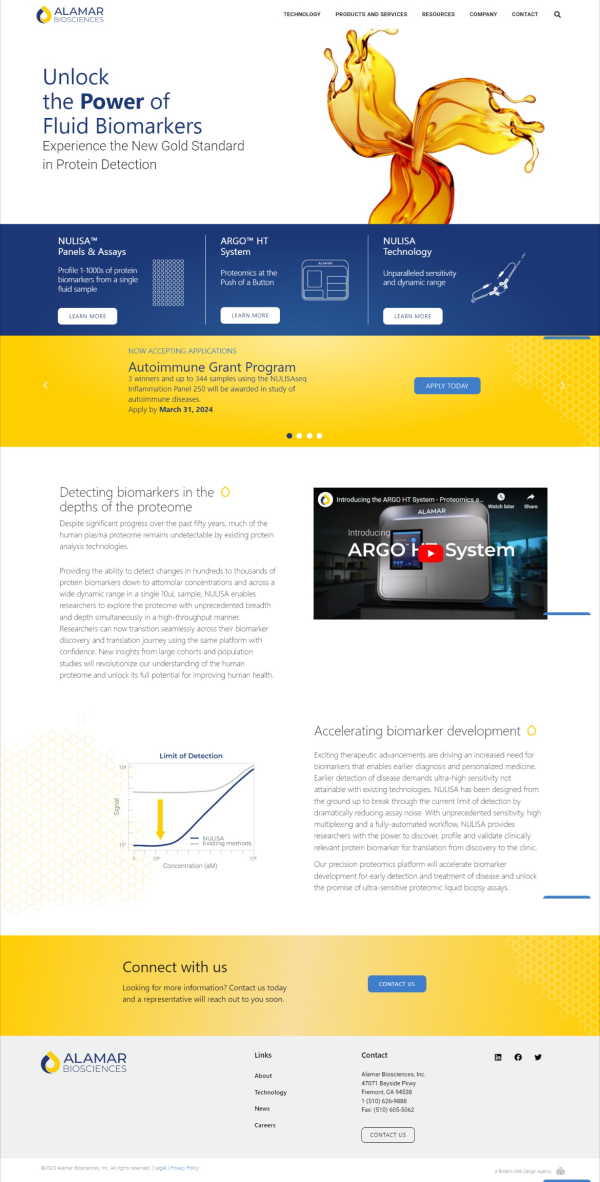 Alamar Biosciences - Biotech Startup Website Design Scroll example