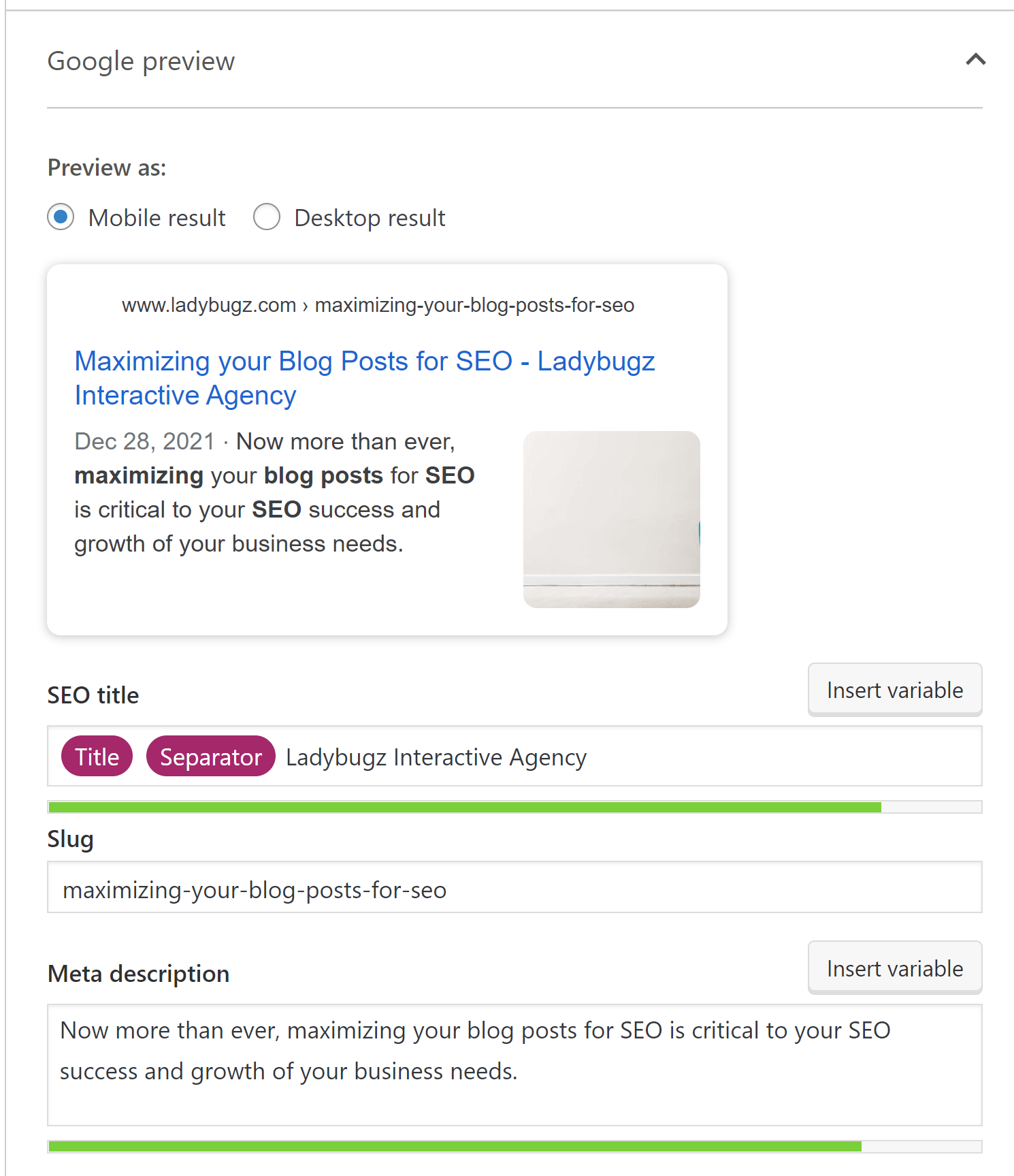 optimizing your blog posts with Yoast SEO - google preview