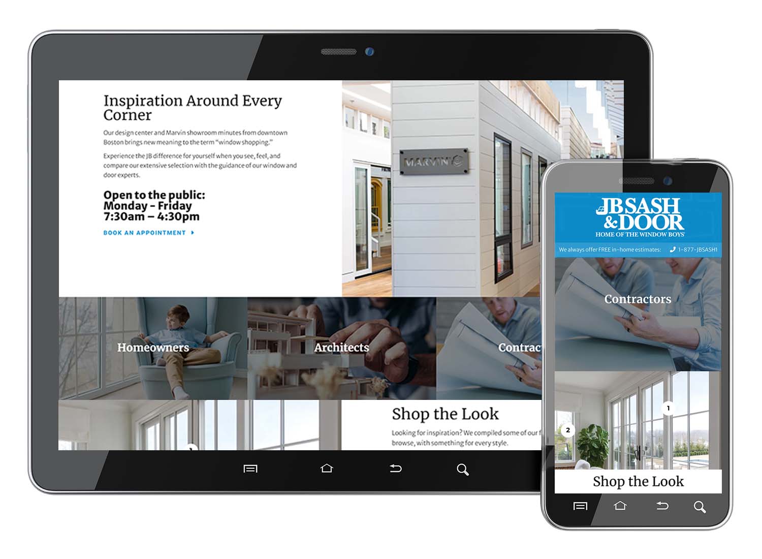 ebsite Design for JB Sash and Door - Tablet Version of Inside Pages