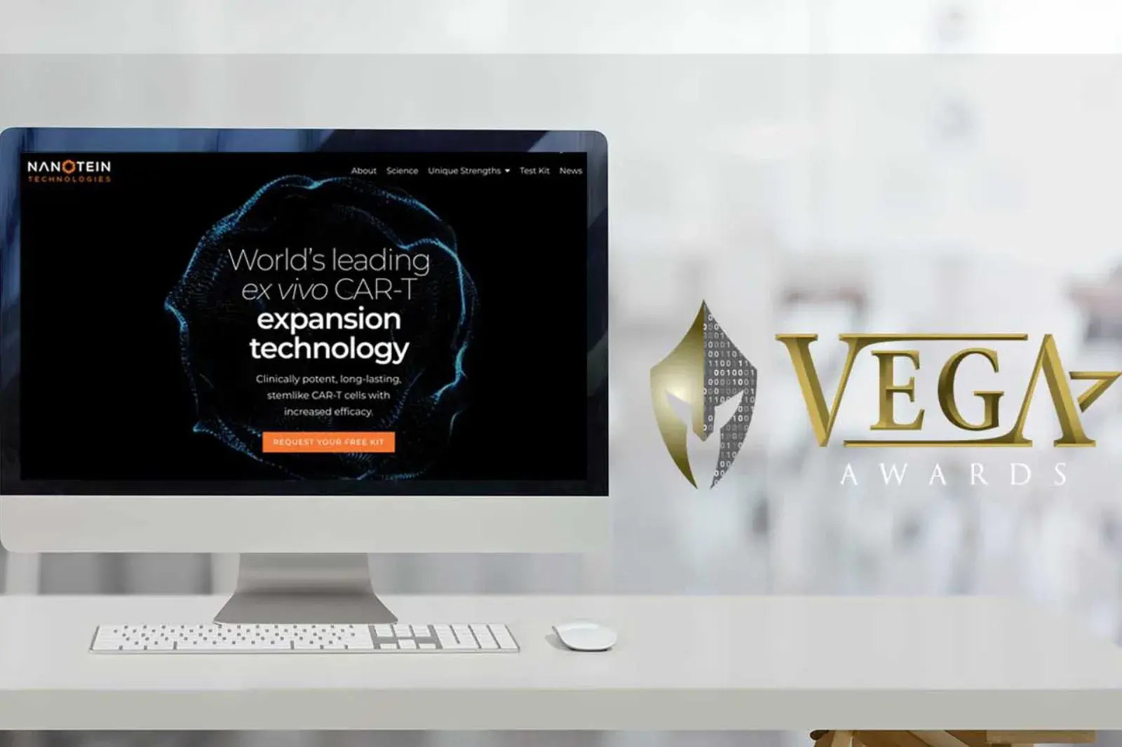 Vega Award Graphic with Nanotein Technologies Website