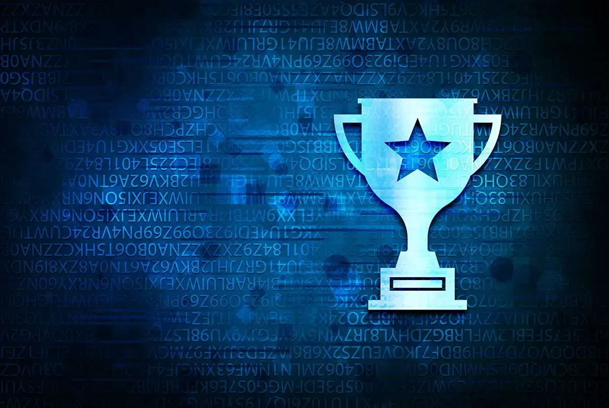 Blue Digital Award Graphic with a Tropy