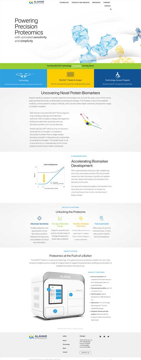 Alamar Biosciences - Biotech Startup Website Design Scroll example
