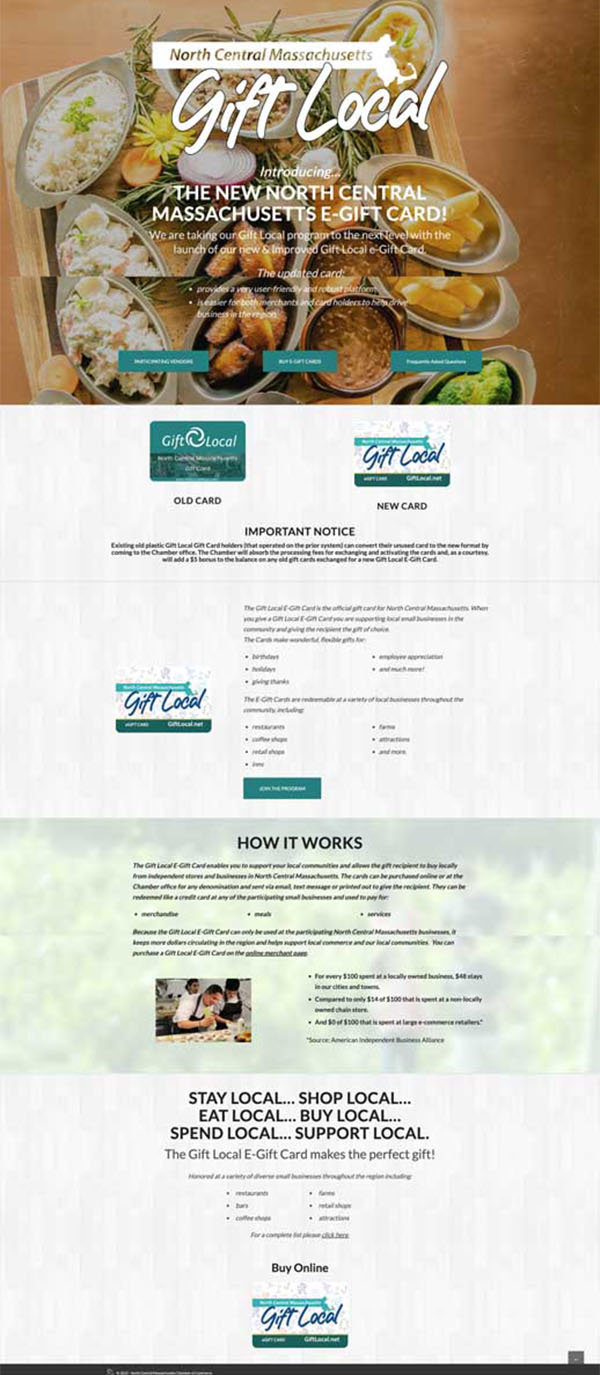 Gift Local North Central Massachusetts - E-Gift Card Website Design Scroll example