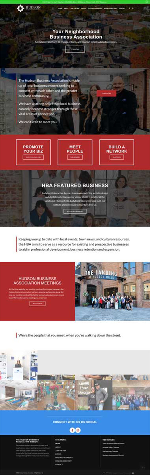 Hudson Business Association - Business Networking Website Design Scroll example