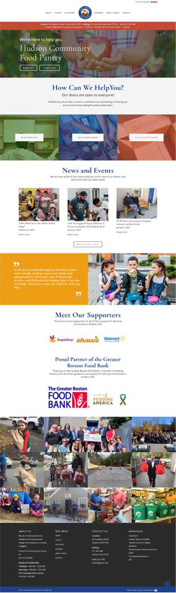 Hudson Community Food Pantry Website Design Scroll example