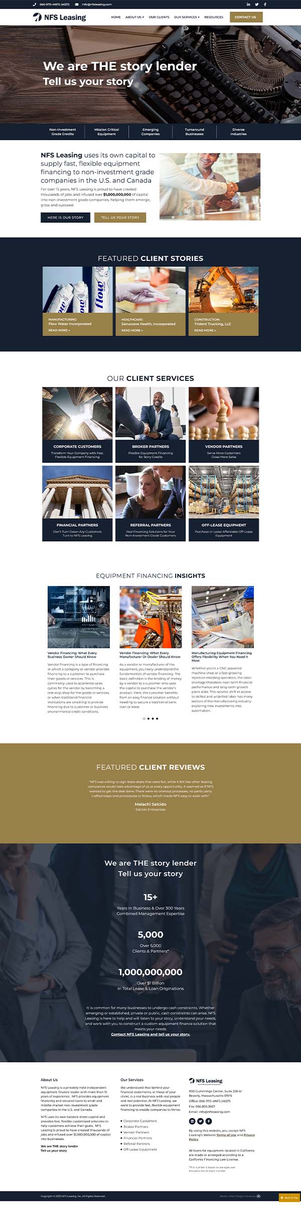 NFS Leasing - Equipment Financing Website Design Scroll example