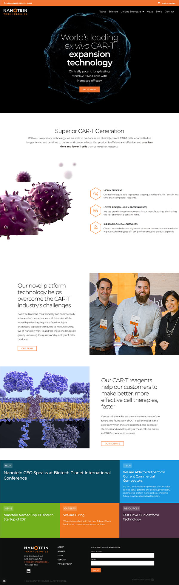 Nanotein Technologies - Biomanufacturing Website Design Scroll example