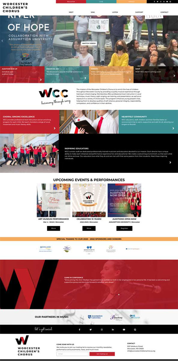 Worcester Children_s Chorus - Music Arts Website Design Scroll example