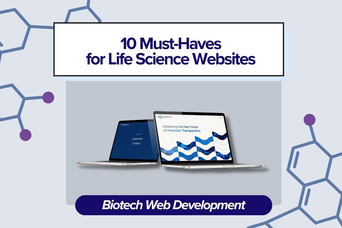Image with example website for an article called 10 Must-Have Features for Life Science Websites