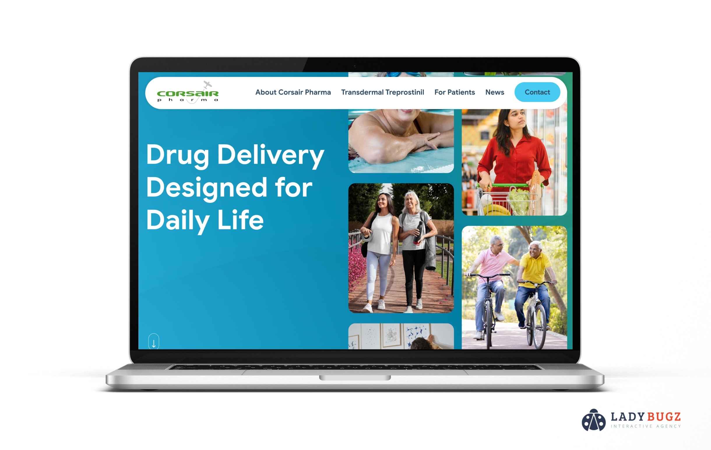 Clinical stage biopharma website design for Corsair Pharma, Transdermal delivery for PAH.
