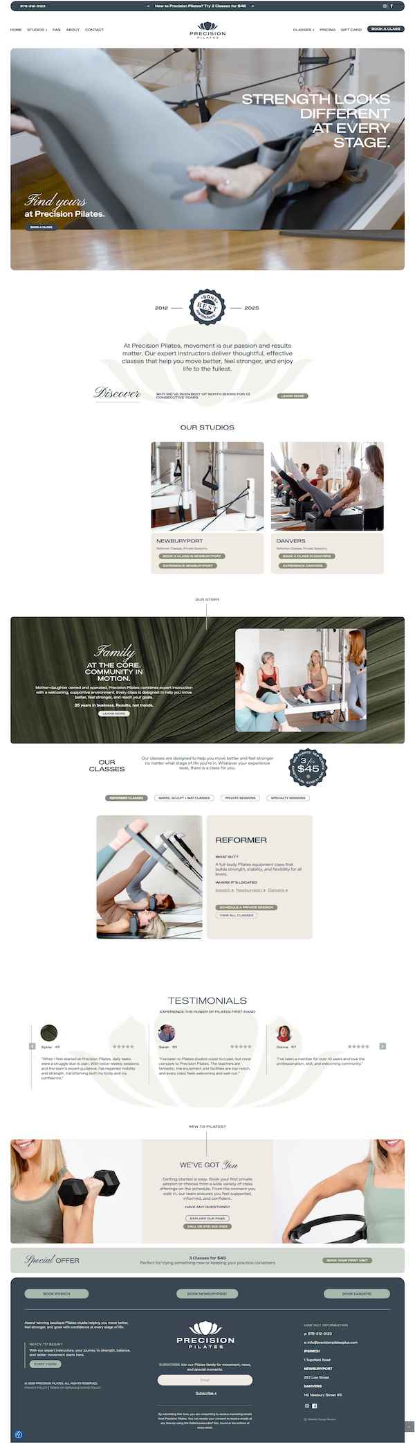 Boutique Pilates Studio Website Design scroll image.