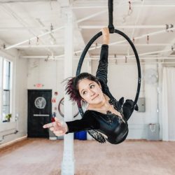 Aya Lanzoni practices Aerial Yoga at Earth & Aerial Yoga in studio located in Hudson, MA